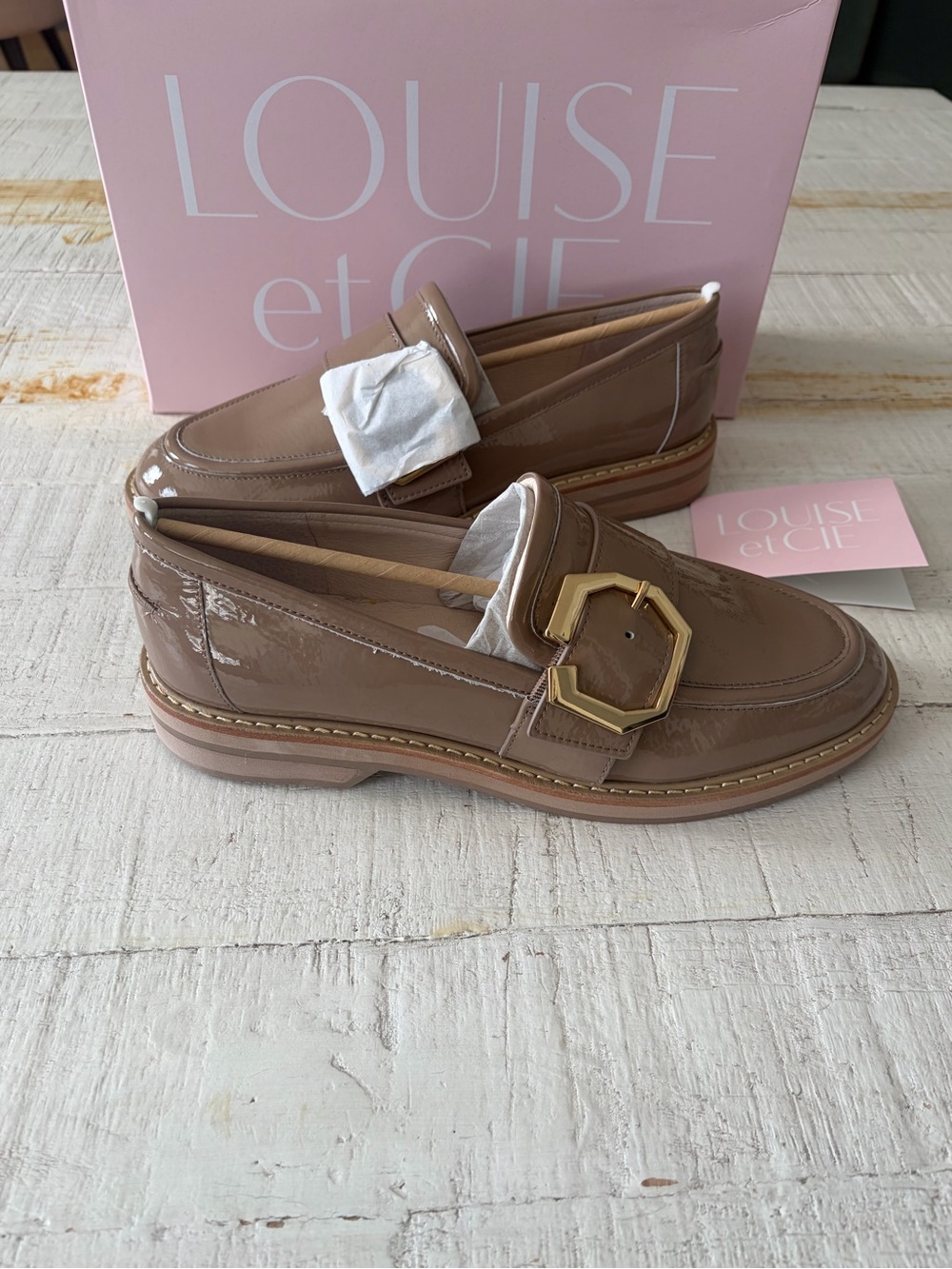LOUISE et CIE Elixen Patent Leather Loafers NEW size 9 Lavender Latte Taupe
